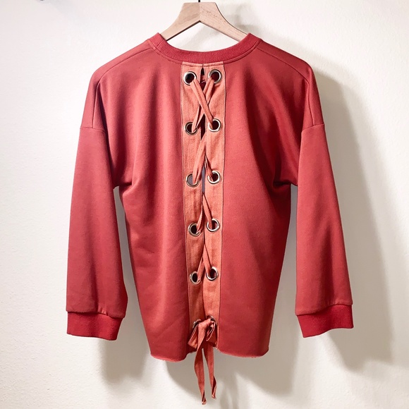 Lumiere (NWOT) Dark Orange Red Eyelets Sweatshirt - Picture 1 of 7